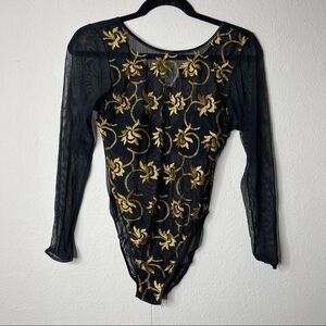 Carol Malony Sheer Yellow Floral Bodysuit